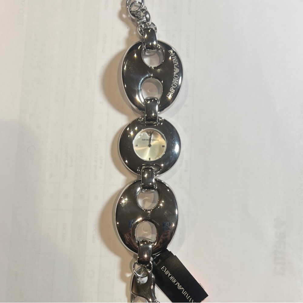 Emporio Armani Polished Silver Link Watch